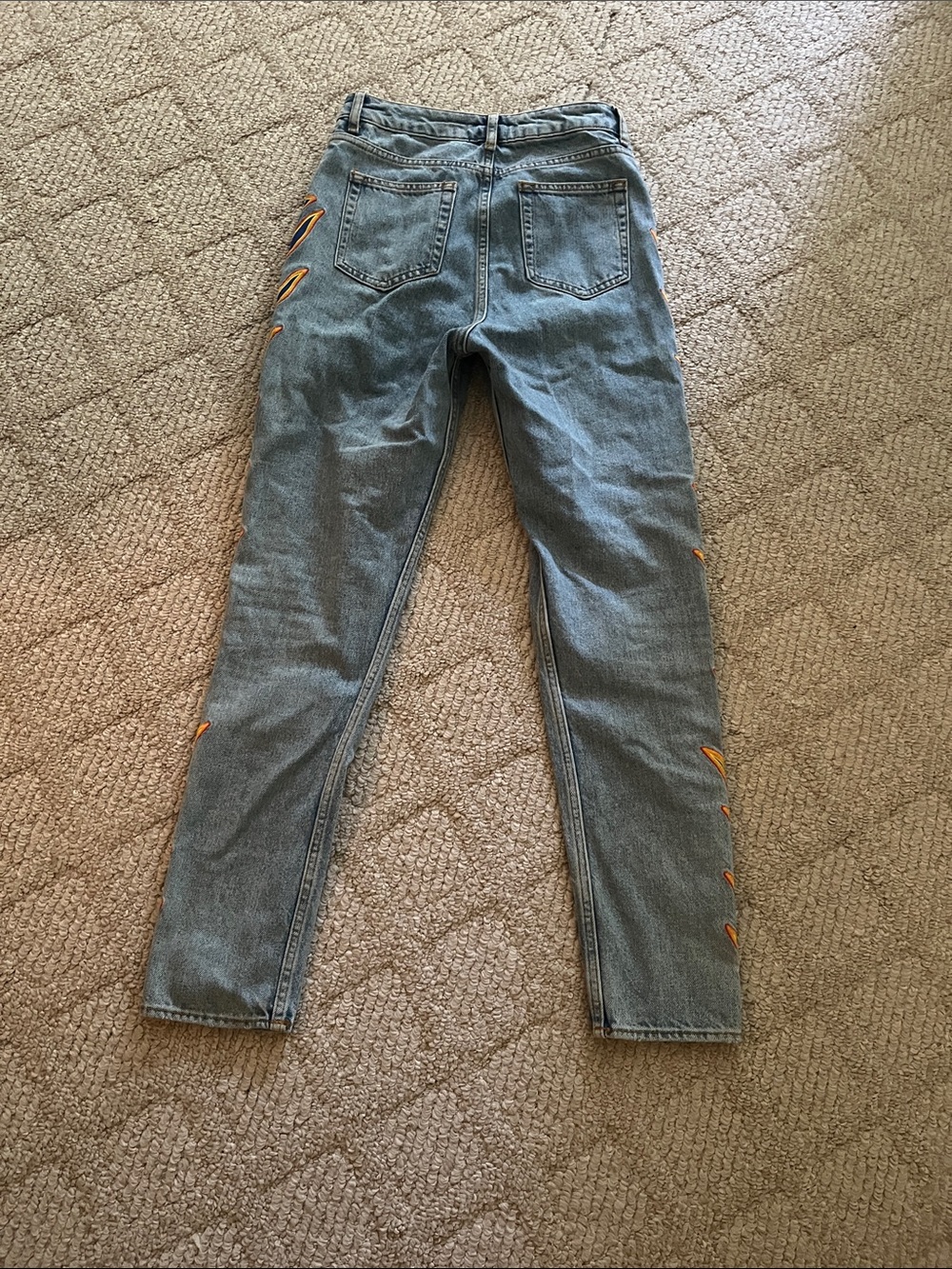 Sandro Blue Denim Skinny Jeans with Navy & Gold Flame Trim - Picture 5 of 7